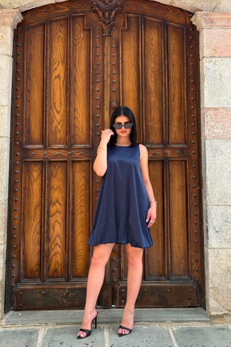 ONE COLOR SATIN WOMAN DRESS BLUE/BLU 