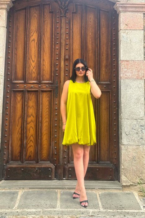 ONE COLOR SATIN WOMAN DRESS PISTACHIO - 4