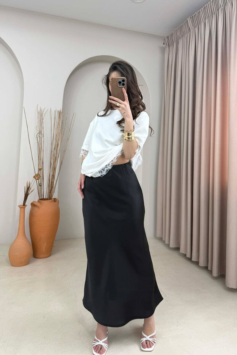ONE COLOR SATIN WOMAN SKIRT BLACK/ E ZEZE - 2
