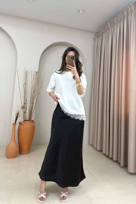 ONE COLOR SATIN WOMAN SKIRT BLACK/ E ZEZE - 3
