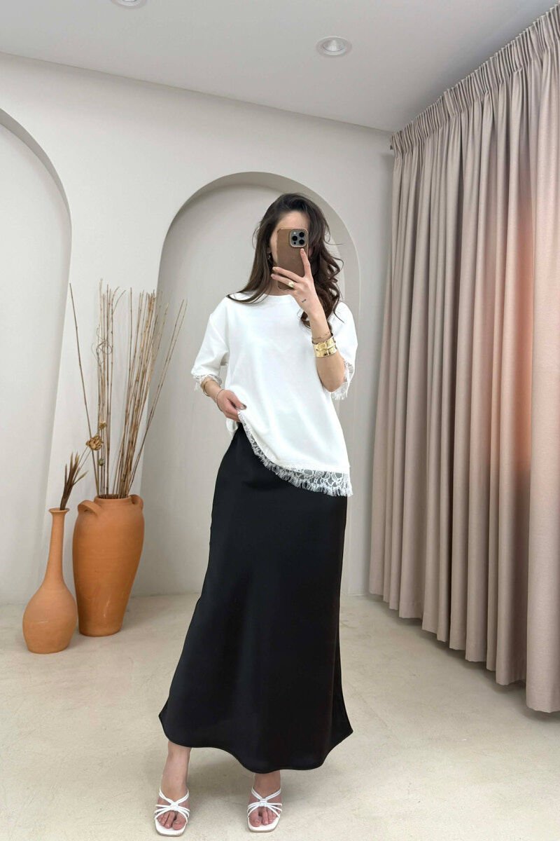 ONE COLOR SATIN WOMAN SKIRT BLACK/ E ZEZE - 3