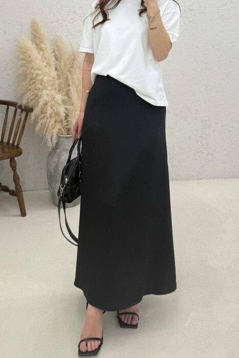 ONE COLOR SATIN WOMAN SKIRT BLACK/ E ZEZE - 2