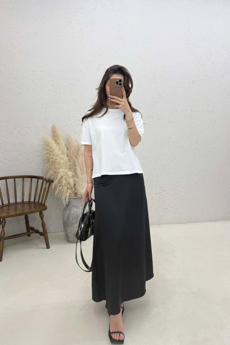 ONE COLOR SATIN WOMAN SKIRT BLACK/ E ZEZE - 3