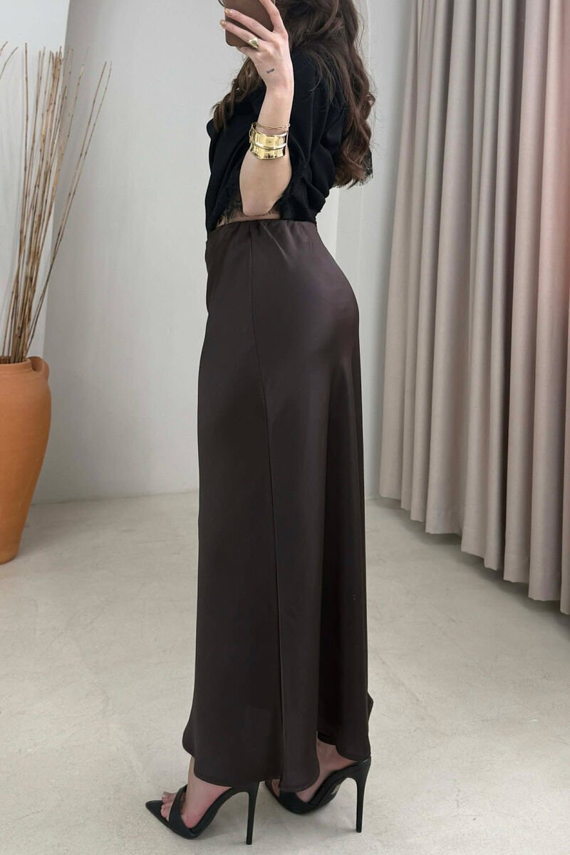 ONE COLOR SATIN WOMAN SKIRT BROWN/KAFE - 4