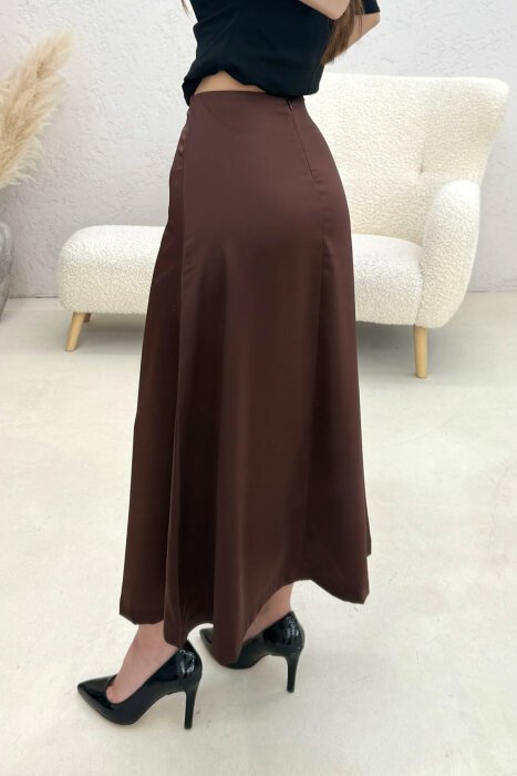 ONE COLOR SATIN WOMAN SKIRT BROWN/KAFE - 3