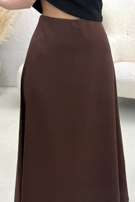 ONE COLOR SATIN WOMAN SKIRT BROWN/KAFE - 4