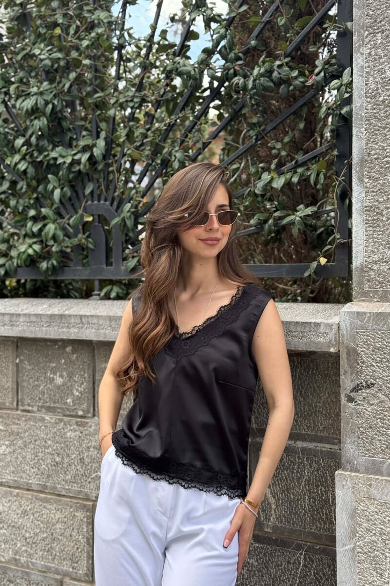 ONE COLOR SATIN WOMAN TANK TOP BLACK/ E ZEZE - 9
