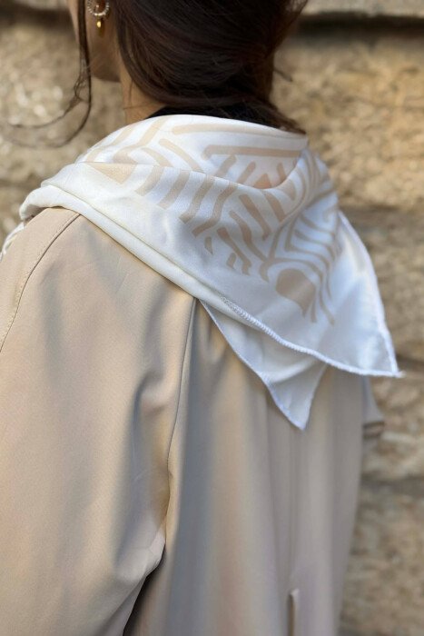 ONE COLOR SCARF AND BELT DETAIL LONG WOMEN TRENCH COAT CREAM/KREM - 6