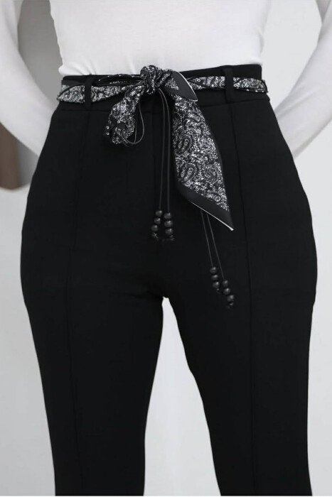 ONE COLOR SCARF BELT DETAIL WOMAN TROUSERS BLACK/ E ZEZE - 8