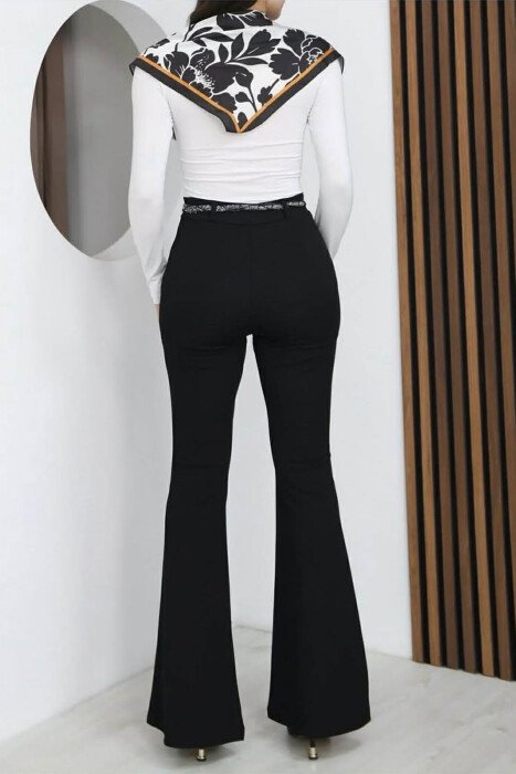 ONE COLOR SCARF BELT DETAIL WOMAN TROUSERS BLACK/ E ZEZE - 9