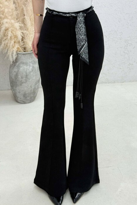 ONE COLOR SCARF BELT DETAIL WOMAN TROUSERS BLACK/ E ZEZE - 1