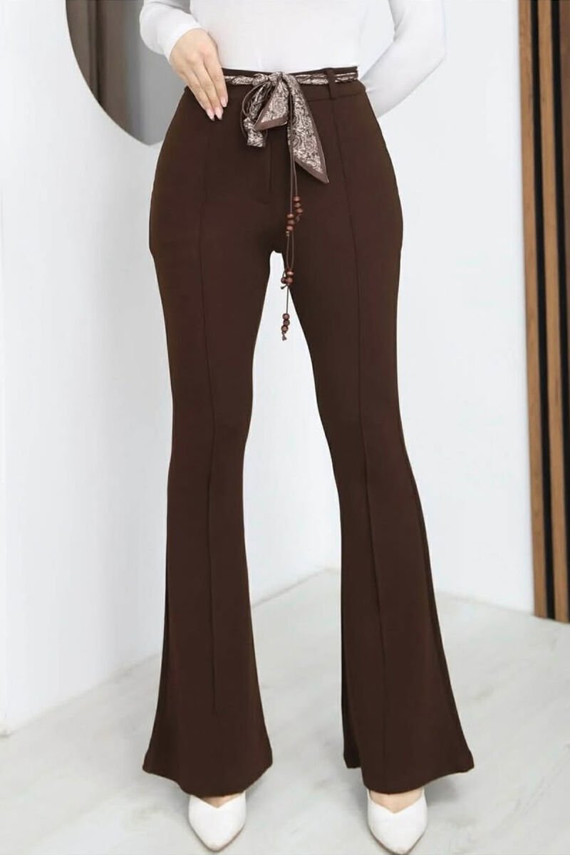 ONE COLOR SCARF BELT DETAIL WOMAN TROUSERS BROWN/KAFE - 6