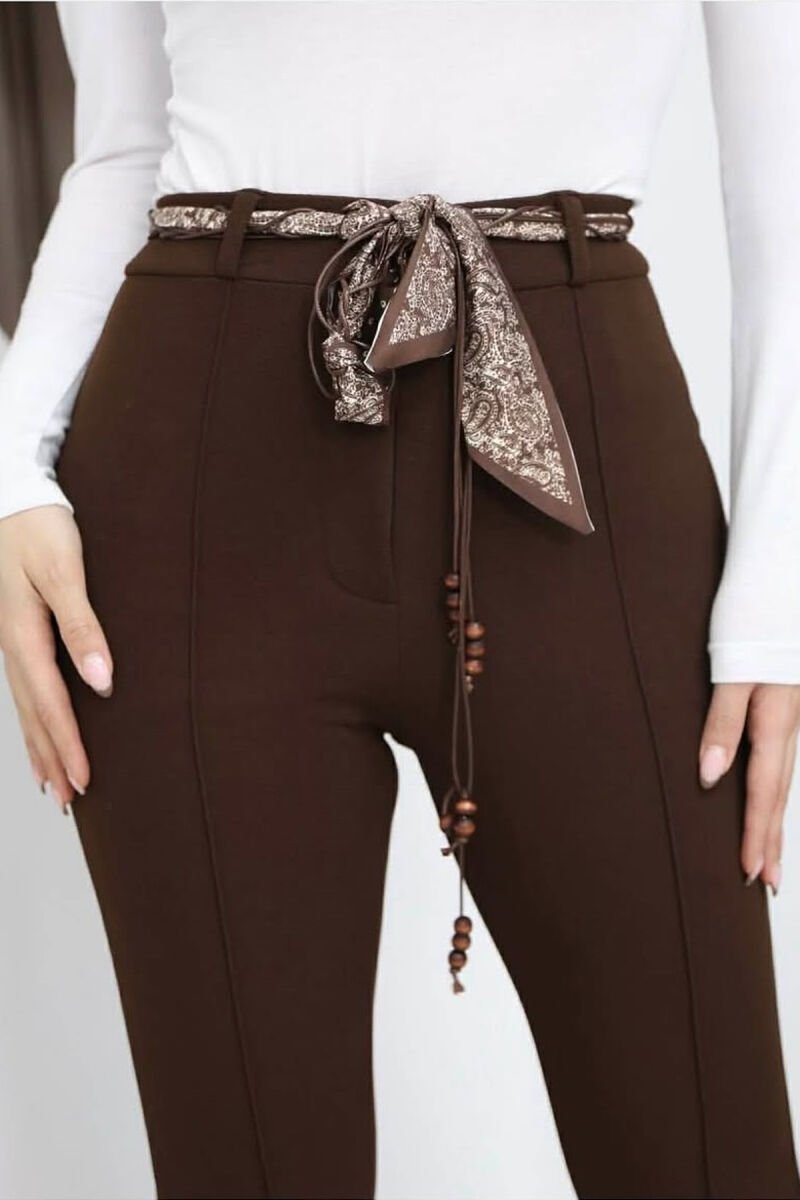 ONE COLOR SCARF BELT DETAIL WOMAN TROUSERS BROWN/KAFE - 8