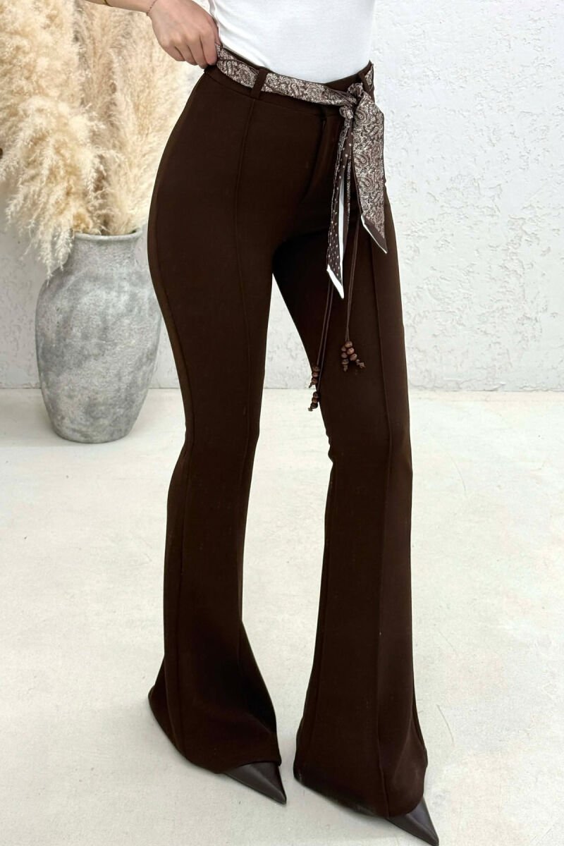 ONE COLOR SCARF BELT DETAIL WOMAN TROUSERS BROWN/KAFE - 3