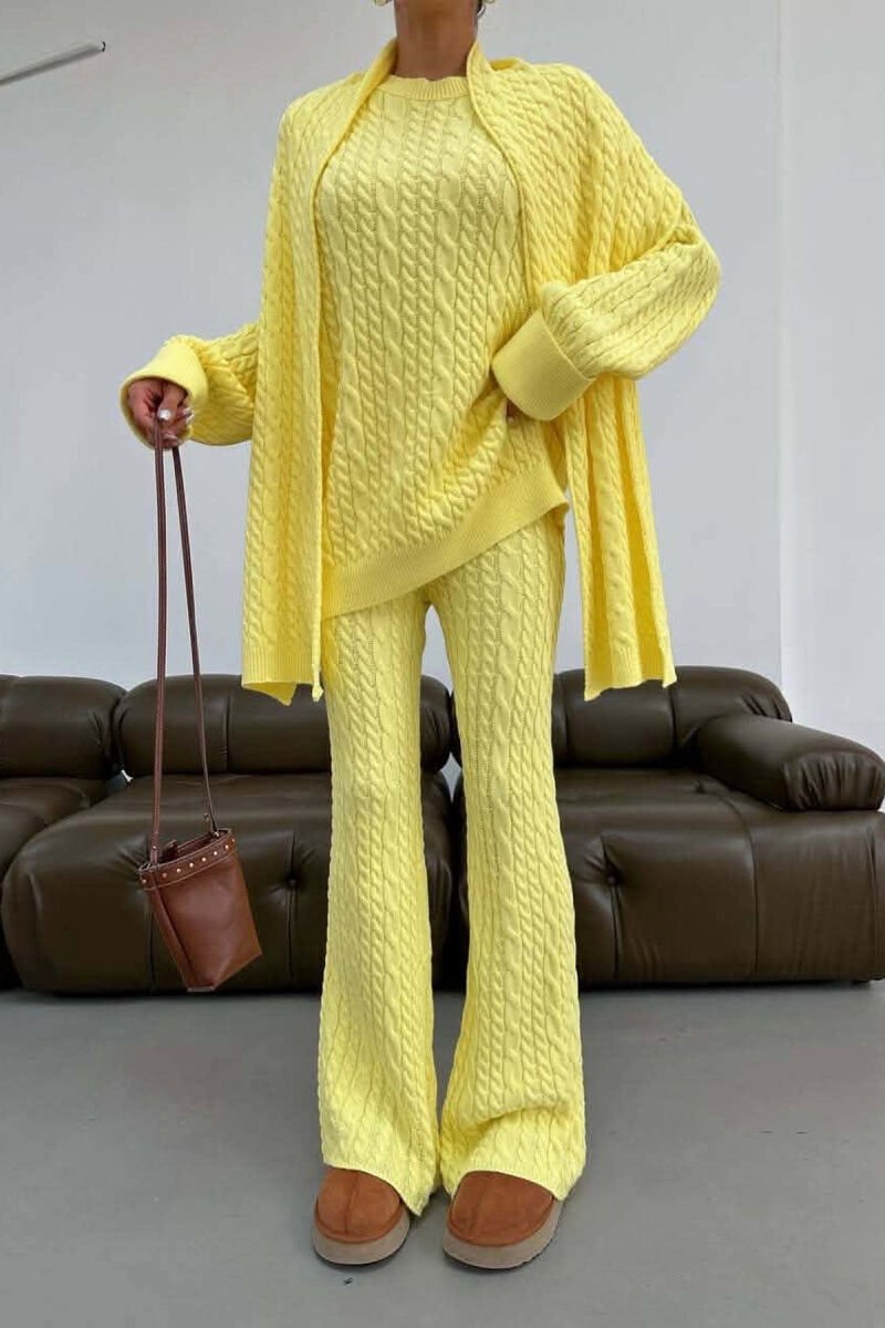 ONE COLOR SCARF DETAIL SWEATER + TROUSERS WOMAN SET YELLOW/E VERDHE - 1