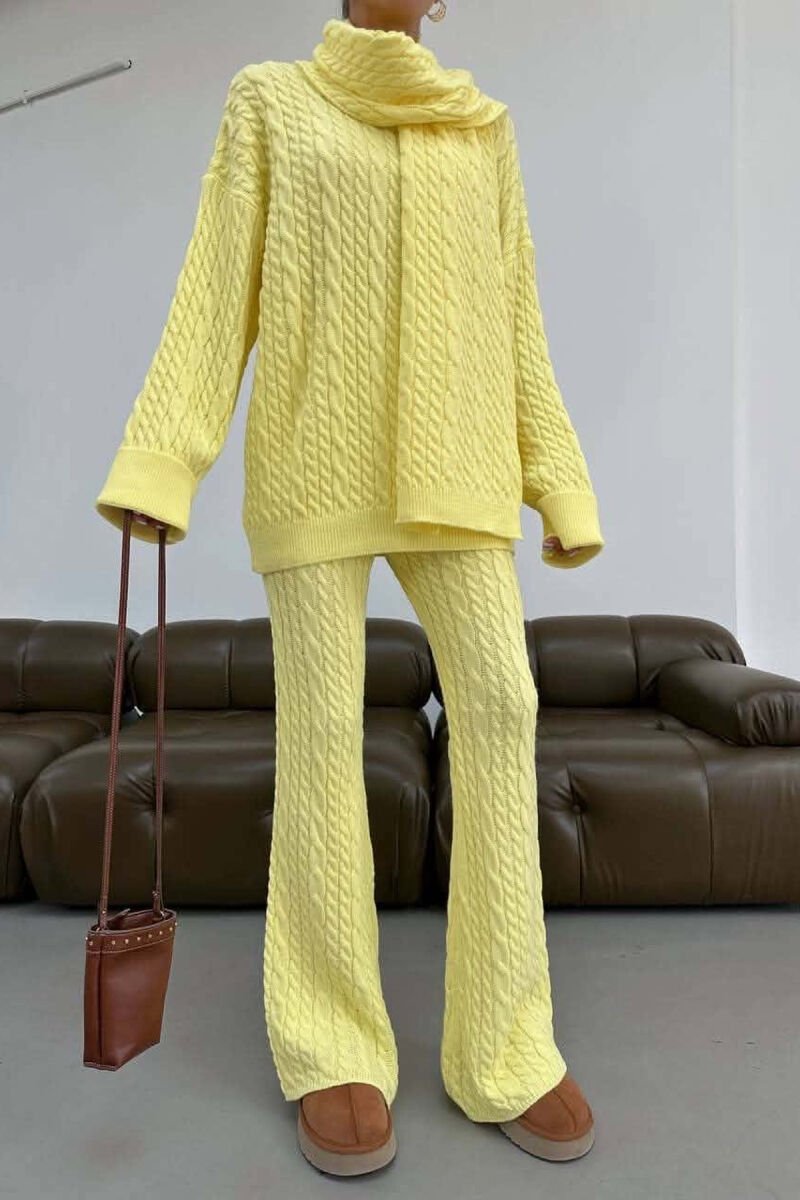 ONE COLOR SCARF DETAIL SWEATER + TROUSERS WOMAN SET YELLOW/E VERDHE - 2