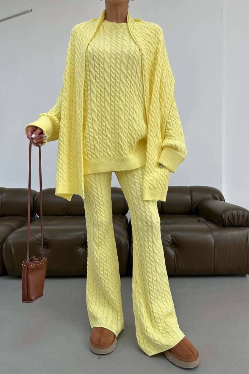 ONE COLOR SCARF DETAIL SWEATER + TROUSERS WOMAN SET YELLOW/E VERDHE - 3