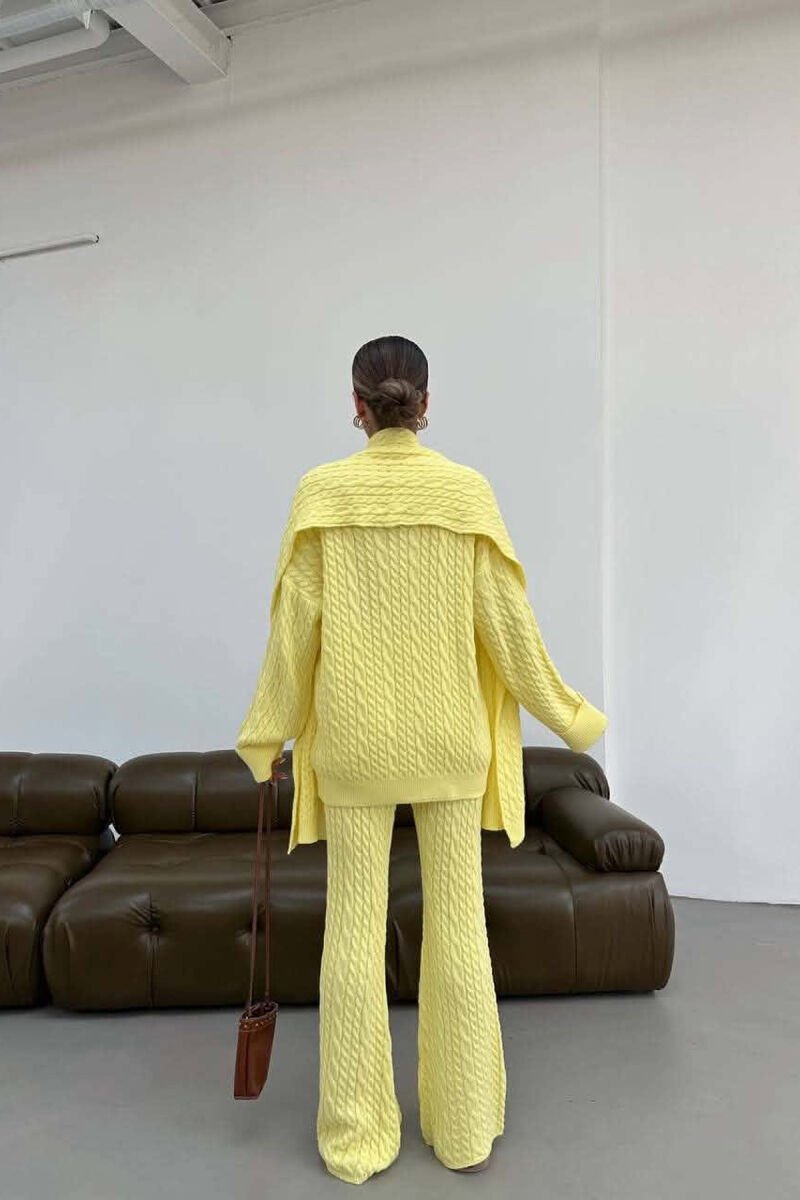 ONE COLOR SCARF DETAIL SWEATER + TROUSERS WOMAN SET YELLOW/E VERDHE - 4