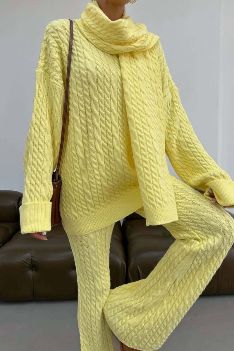 ONE COLOR SCARF DETAIL SWEATER + TROUSERS WOMAN SET YELLOW/E VERDHE - 5