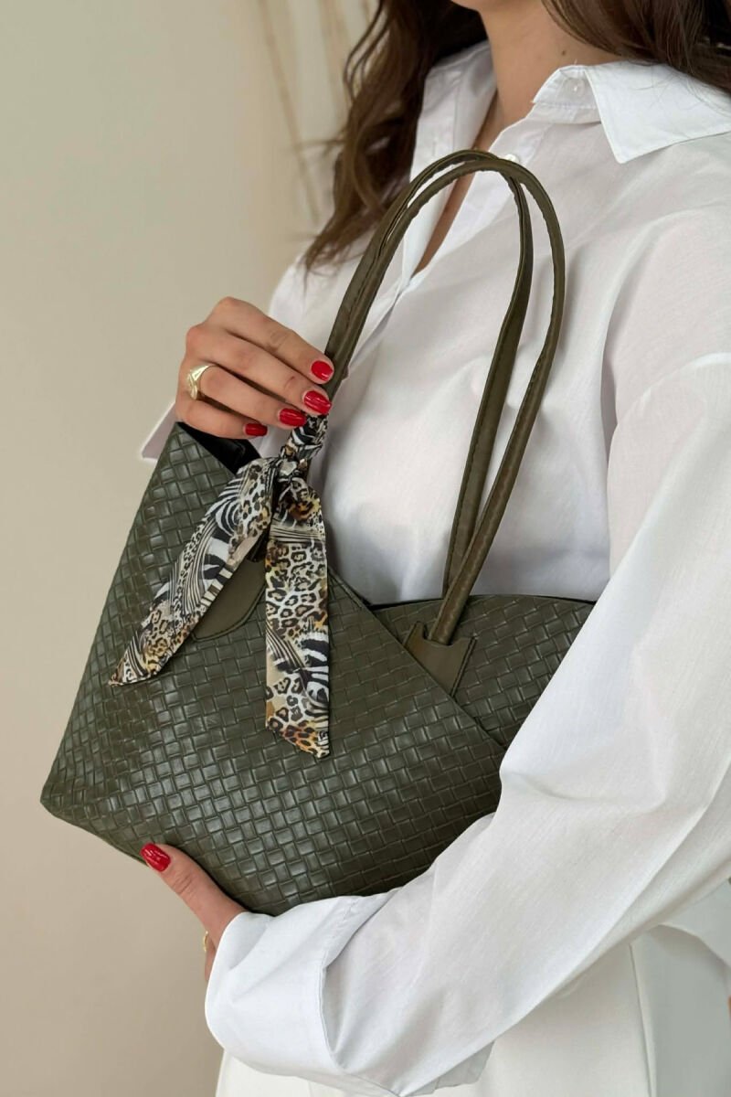ONE COLOR SCARF DETAIL WOMAN BAG GREEN/JESHILE - 4