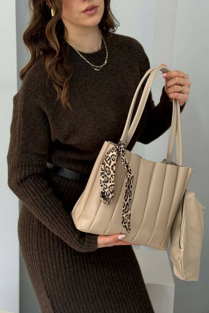 ONE COLOR SCARF DETAIL WOMAN BAG LIGHT BEIGE/BZHZB - 1