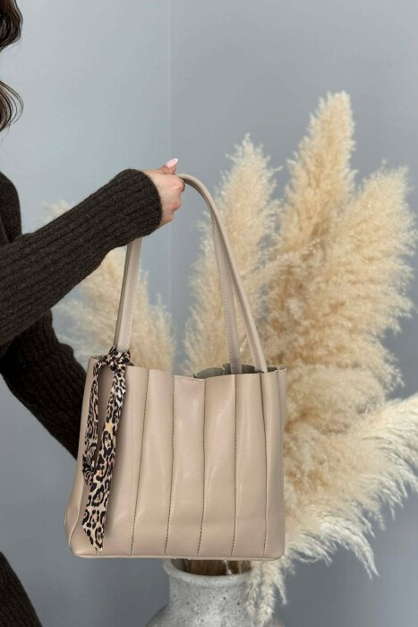 ONE COLOR SCARF DETAIL WOMAN BAG LIGHT BEIGE/BZHZB - 4