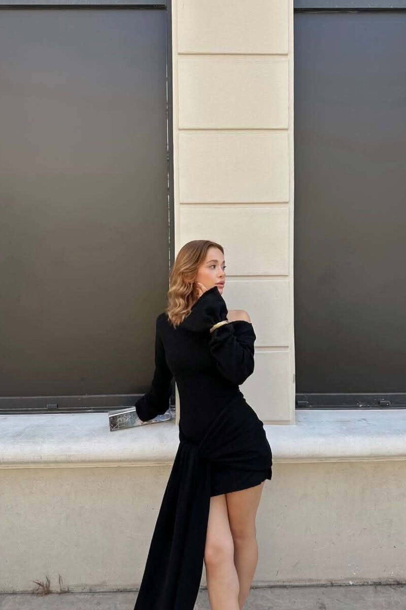 ONE COLOR SCARF DETAIL WOMAN DRESS BLACK/ E ZEZE - 4