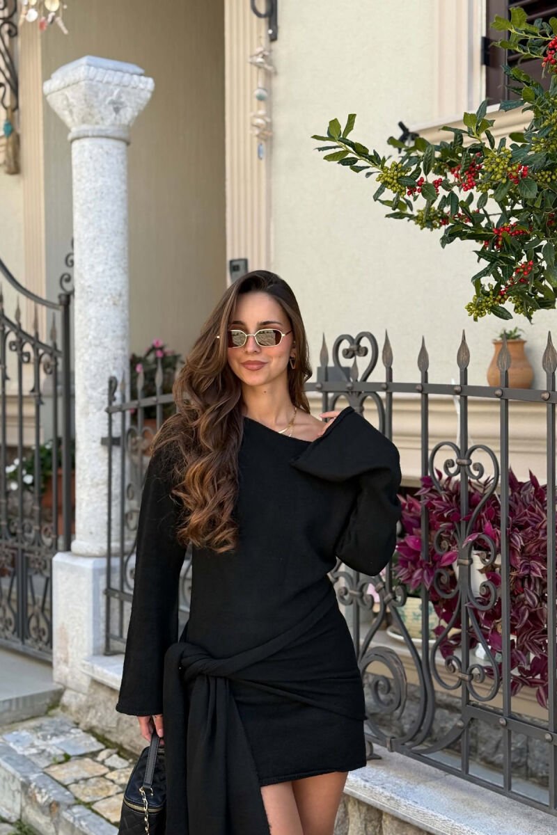 ONE COLOR SCARF DETAIL WOMAN DRESS BLACK/ E ZEZE - 2