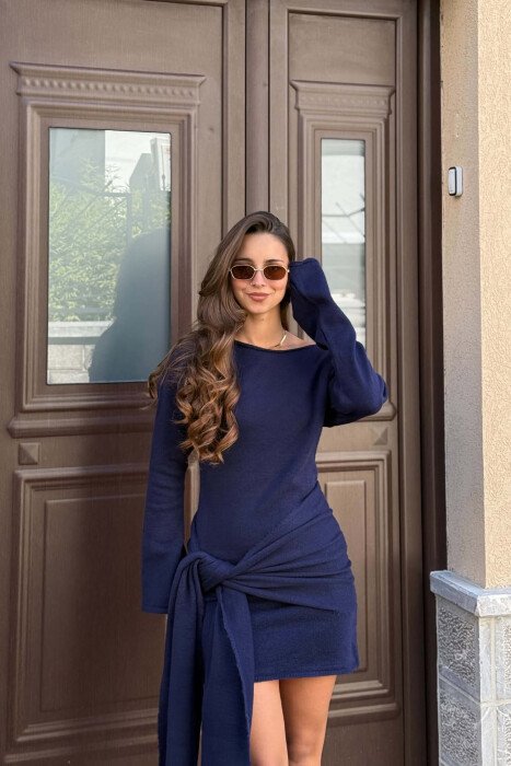 ONE COLOR SCARF DETAIL WOMAN DRESS BLUE/BLU - 2