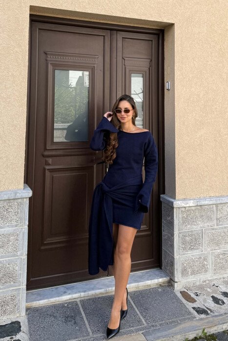 ONE COLOR SCARF DETAIL WOMAN DRESS BLUE/BLU - 3
