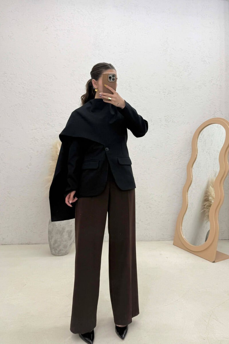 ONE COLOR SCARF DETAIL WOMAN JACKET BLACK/ E ZEZE - 1