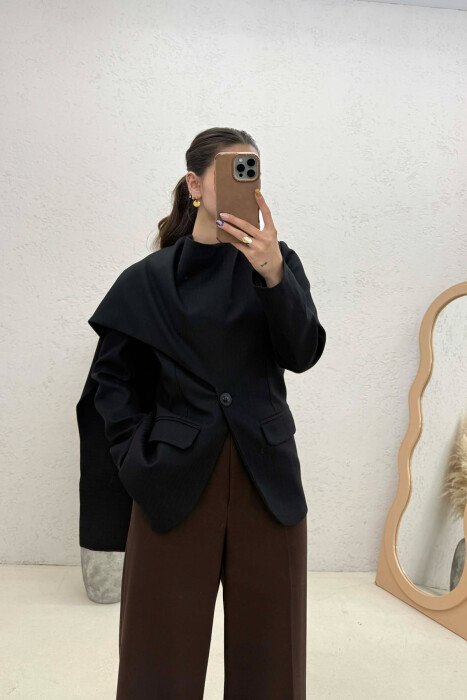 ONE COLOR SCARF DETAIL WOMAN JACKET BLACK/ E ZEZE - 2