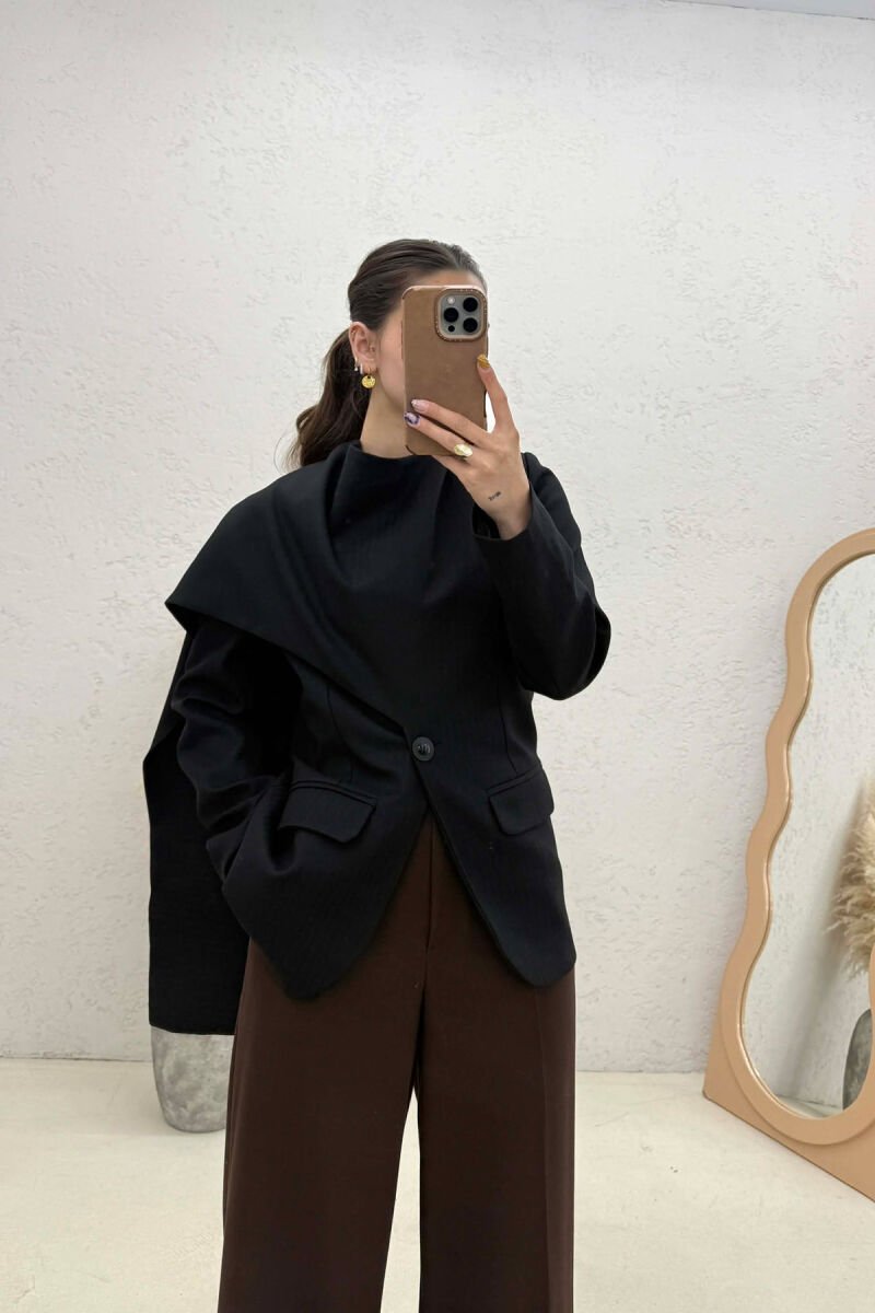 ONE COLOR SCARF DETAIL WOMAN JACKET BLACK/ E ZEZE - 2