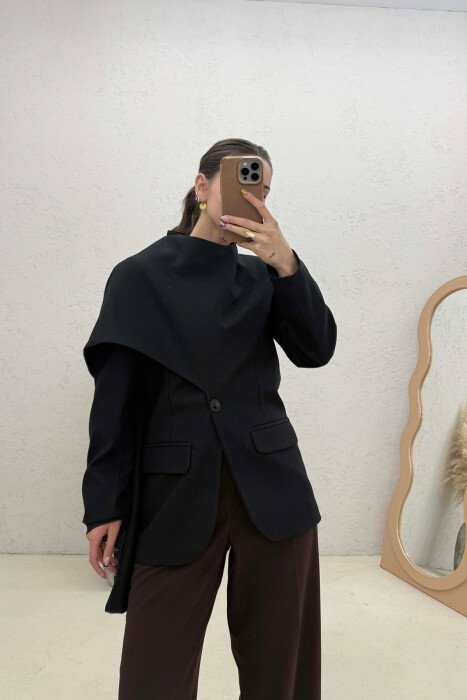 ONE COLOR SCARF DETAIL WOMAN JACKET BLACK/ E ZEZE - 3