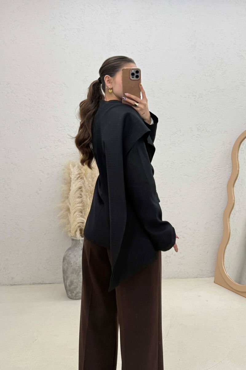 ONE COLOR SCARF DETAIL WOMAN JACKET BLACK/ E ZEZE - 4