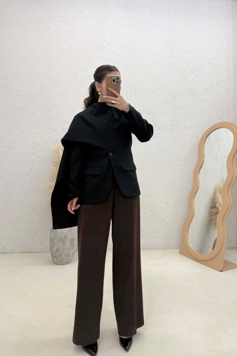 ONE COLOR SCARF DETAIL WOMAN JACKET BLACK/ E ZEZE - KLAUDIO FASHION