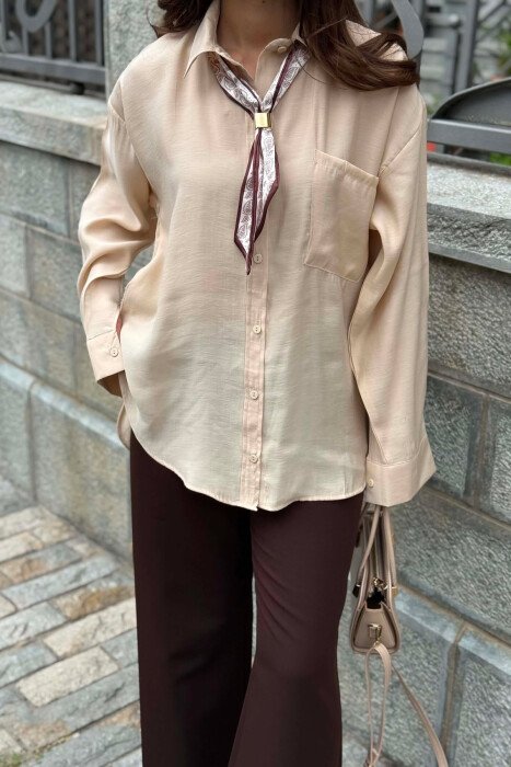 ONE COLOR SCARF DETAIL WOMAN SHIRT BEIGE/BEZHE - 4