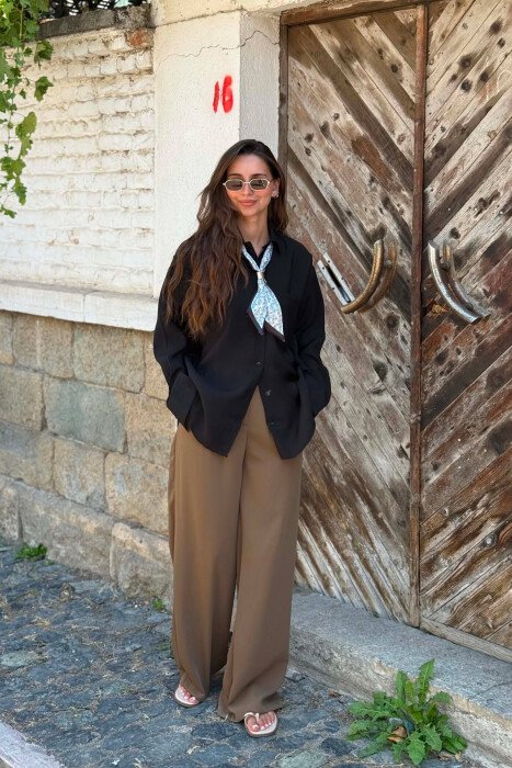 ONE COLOR SCARF DETAIL WOMAN SHIRT BLACK/ E ZEZE - 2