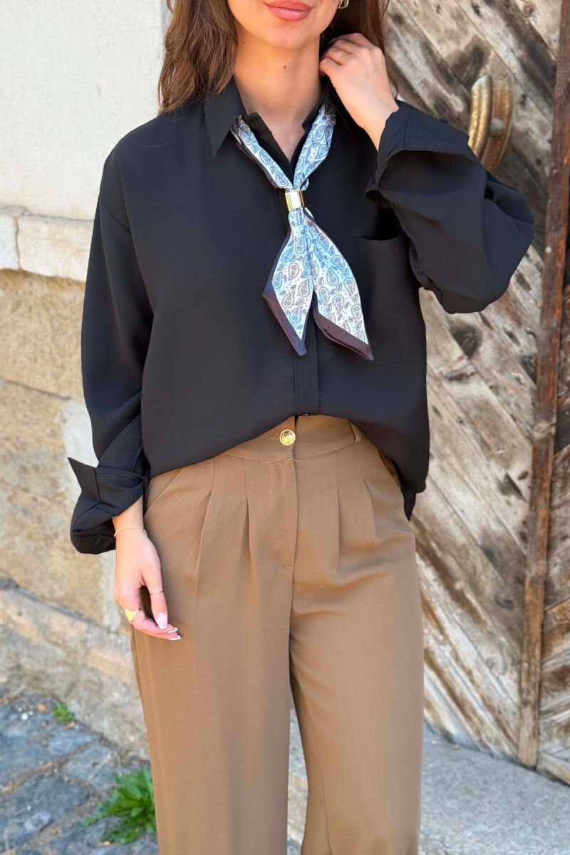 ONE COLOR SCARF DETAIL WOMAN SHIRT BLACK/ E ZEZE - 5