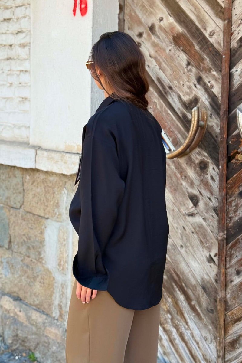 ONE COLOR SCARF DETAIL WOMAN SHIRT BLACK/ E ZEZE - 6