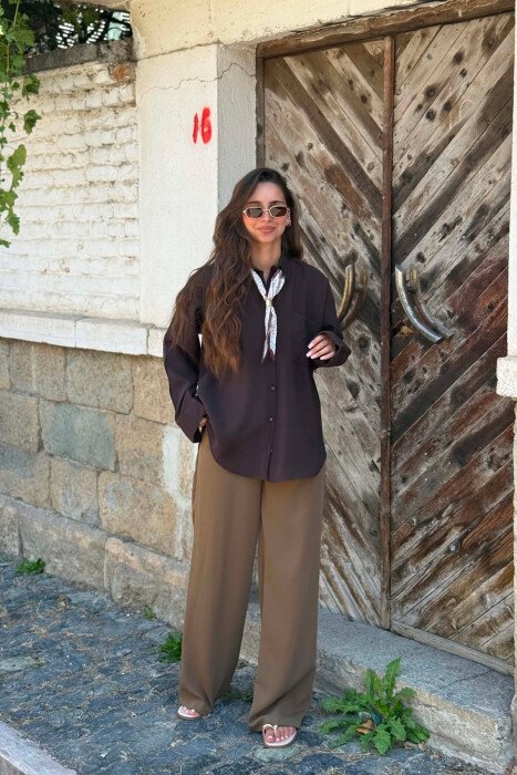 KEMISHE ME DETAJ SHALLI PER FEMRA NE NGJYRE KAFE - KLAUDIO FASHION