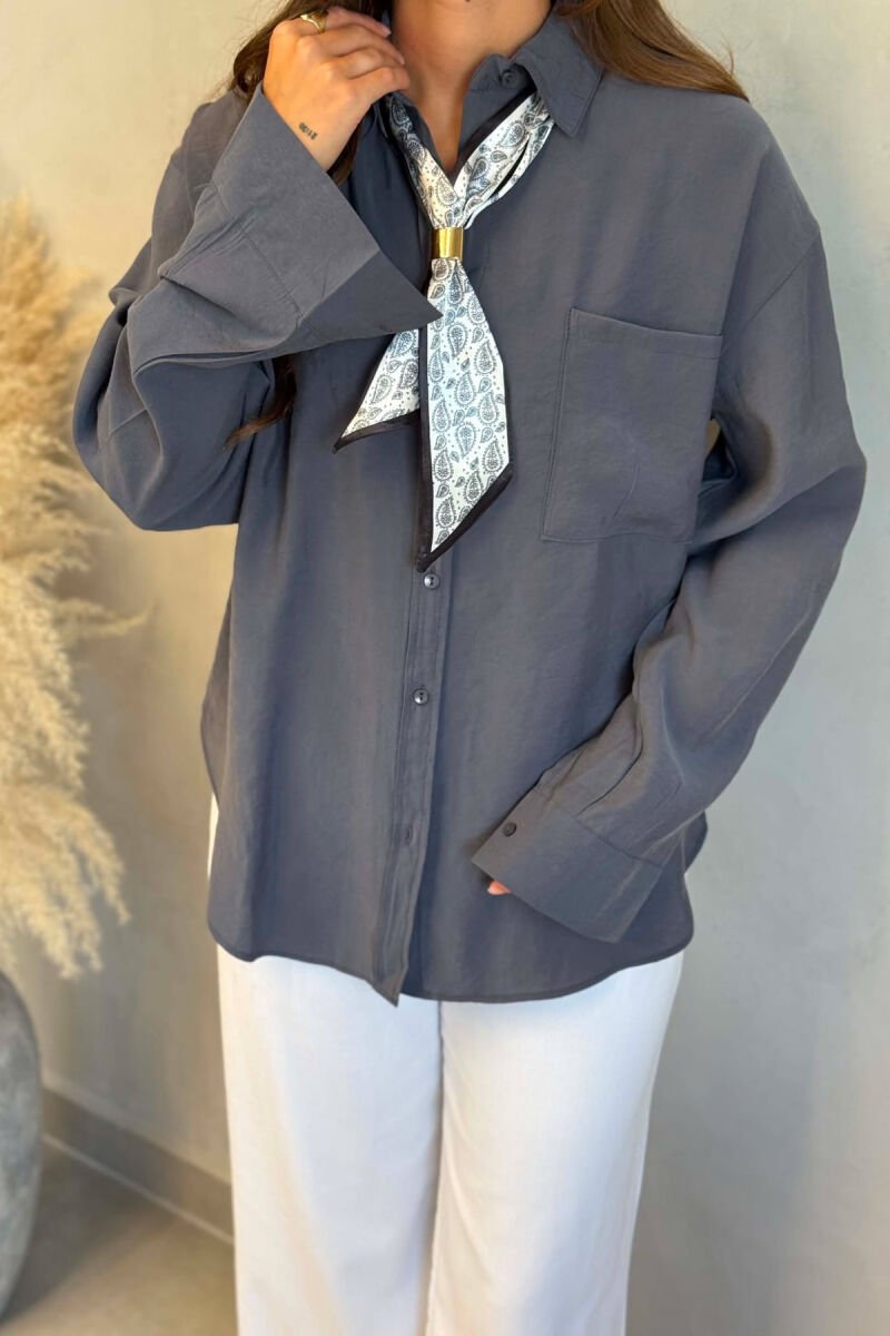ONE COLOR SCARF DETAIL WOMAN SHIRT GREY/GRI - 2