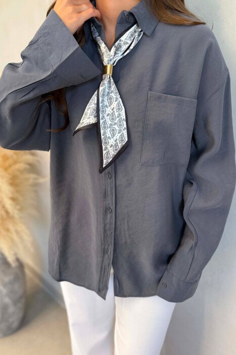 ONE COLOR SCARF DETAIL WOMAN SHIRT GREY/GRI - 4
