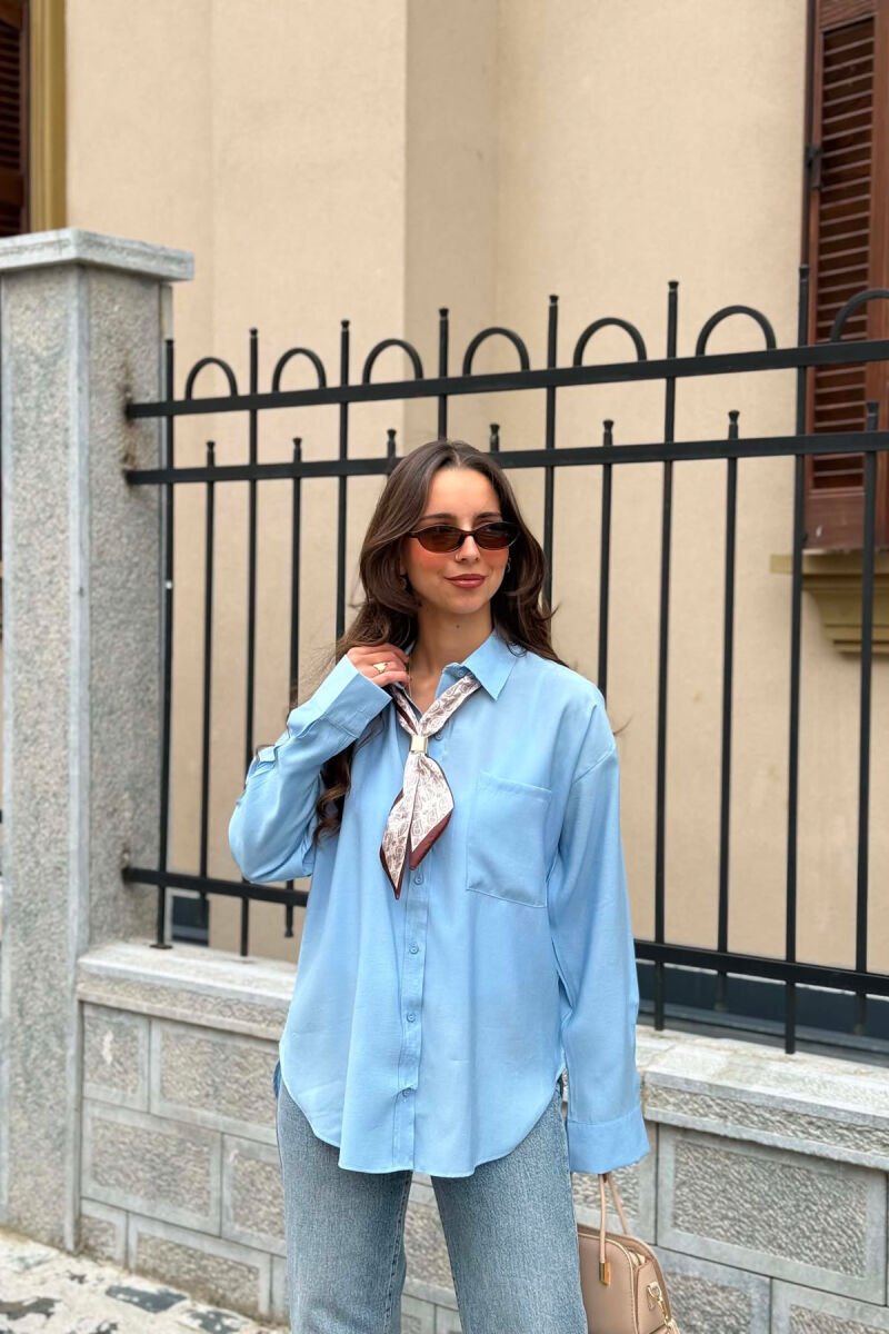ONE COLOR SCARF DETAIL WOMAN SHIRT LIGHTBLUE/BZ - 1