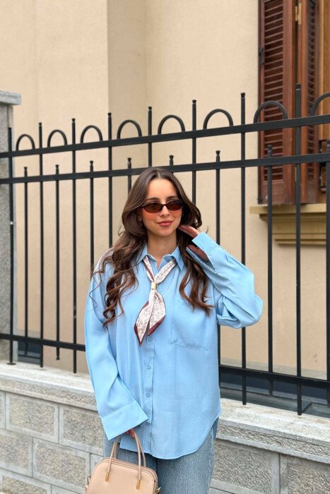 ONE COLOR SCARF DETAIL WOMAN SHIRT LIGHTBLUE/BZ - 4