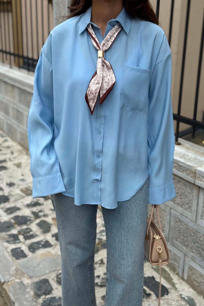 ONE COLOR SCARF DETAIL WOMAN SHIRT LIGHTBLUE/BZ - 5