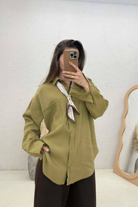 ONE COLOR SCARF DETAIL WOMAN SHIRT OLIVE/ULLI - 1
