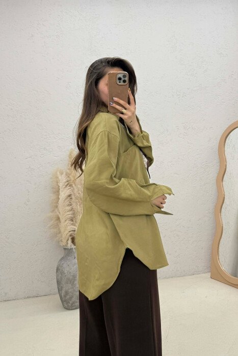 ONE COLOR SCARF DETAIL WOMAN SHIRT OLIVE/ULLI - 2