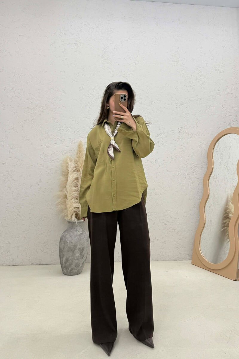 ONE COLOR SCARF DETAIL WOMAN SHIRT OLIVE/ULLI - 3