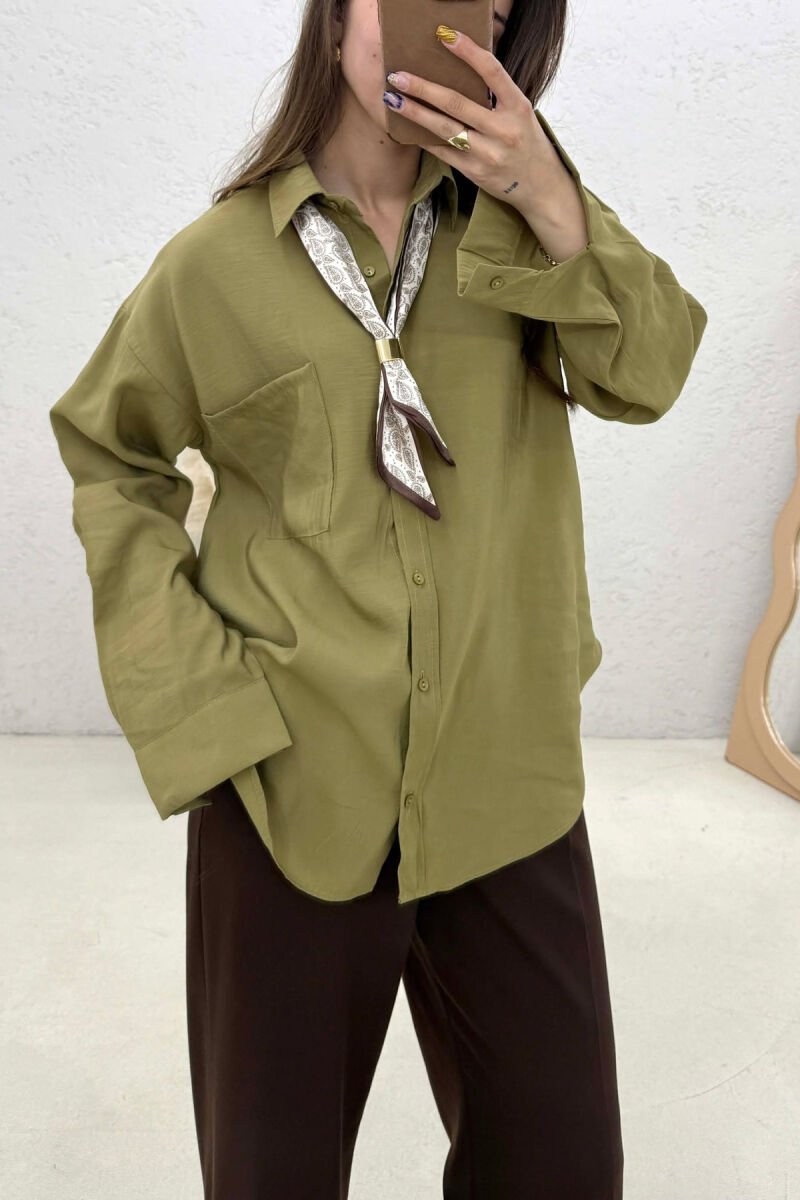 ONE COLOR SCARF DETAIL WOMAN SHIRT OLIVE/ULLI - 4